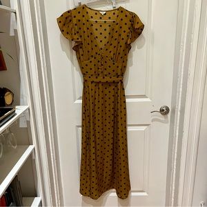 Gold and black polkadot midi summer dress with button detail